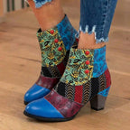 Orthopädische böhmische Patchwork-Knöchelstiefel - Geprägtes Leder
