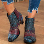 Orthopädische böhmische Patchwork-Knöchelstiefel - Geprägtes Leder