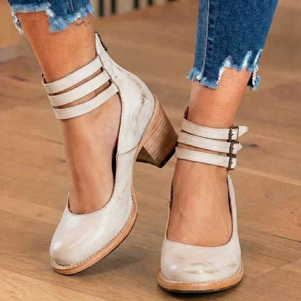 Orthopädische Lederstiefel - Blockabsatz mit doppeltem Schnallenverschluss