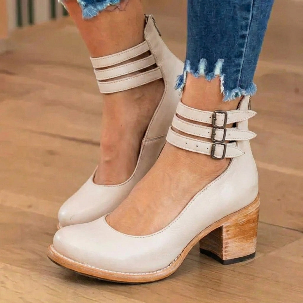 Orthopädische Lederstiefel - Blockabsatz mit doppeltem Schnallenverschluss