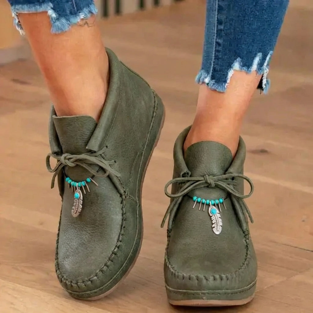 Orthopädische Leder-Mokassin-Stiefel - Feder-Charm Schnürer