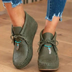 Orthopädische Leder-Mokassin-Stiefel - Feder-Charm Schnürer