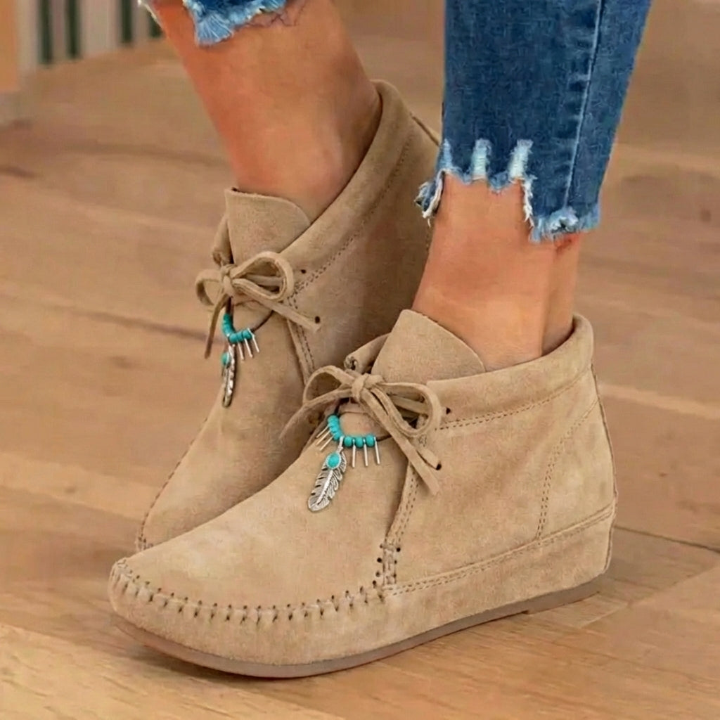 Orthopädische Leder-Mokassin-Stiefel - Feder-Charm Schnürer