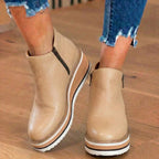 Orthopädische Leder-Plateau-Knöchelstiefel - Seitenschluss-Keilabsatz
